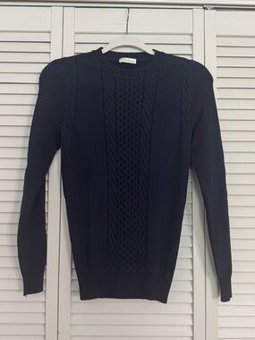 Shoshanna Classic Cable-Knit Crewneck Sweater Navy Sz S